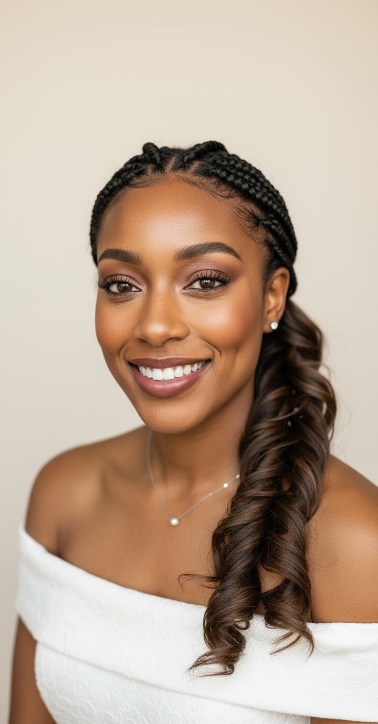 After Waterfall Braid With Curls Wedding